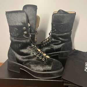 Chanel 22B Ponyhair Mid Calf Combat Boots size 38